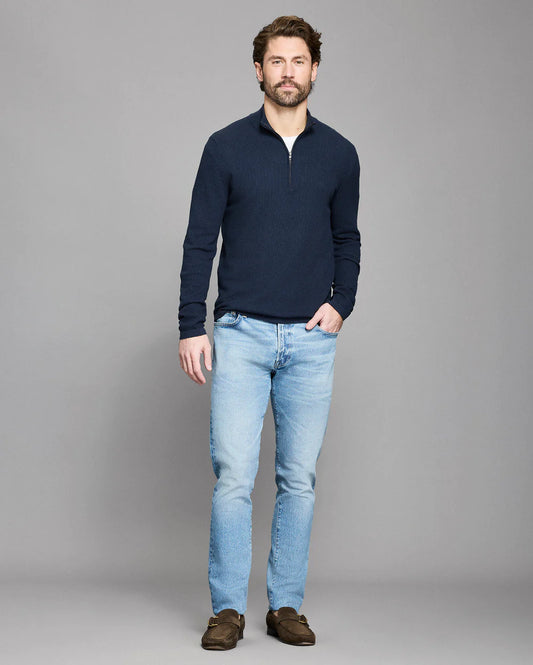 Fine Gauge Textured 1/2 Zip | Carbon Blue
