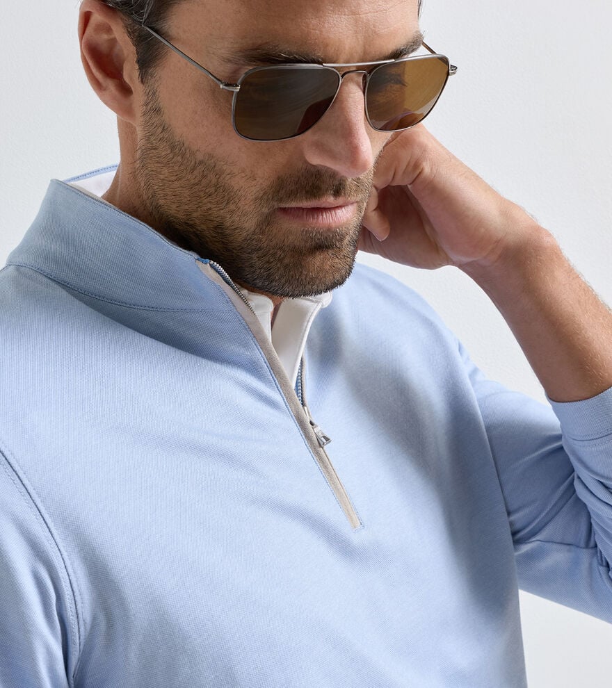 Albatross Cotton-Blend Pique 1/4 Zip | Dusk Blue