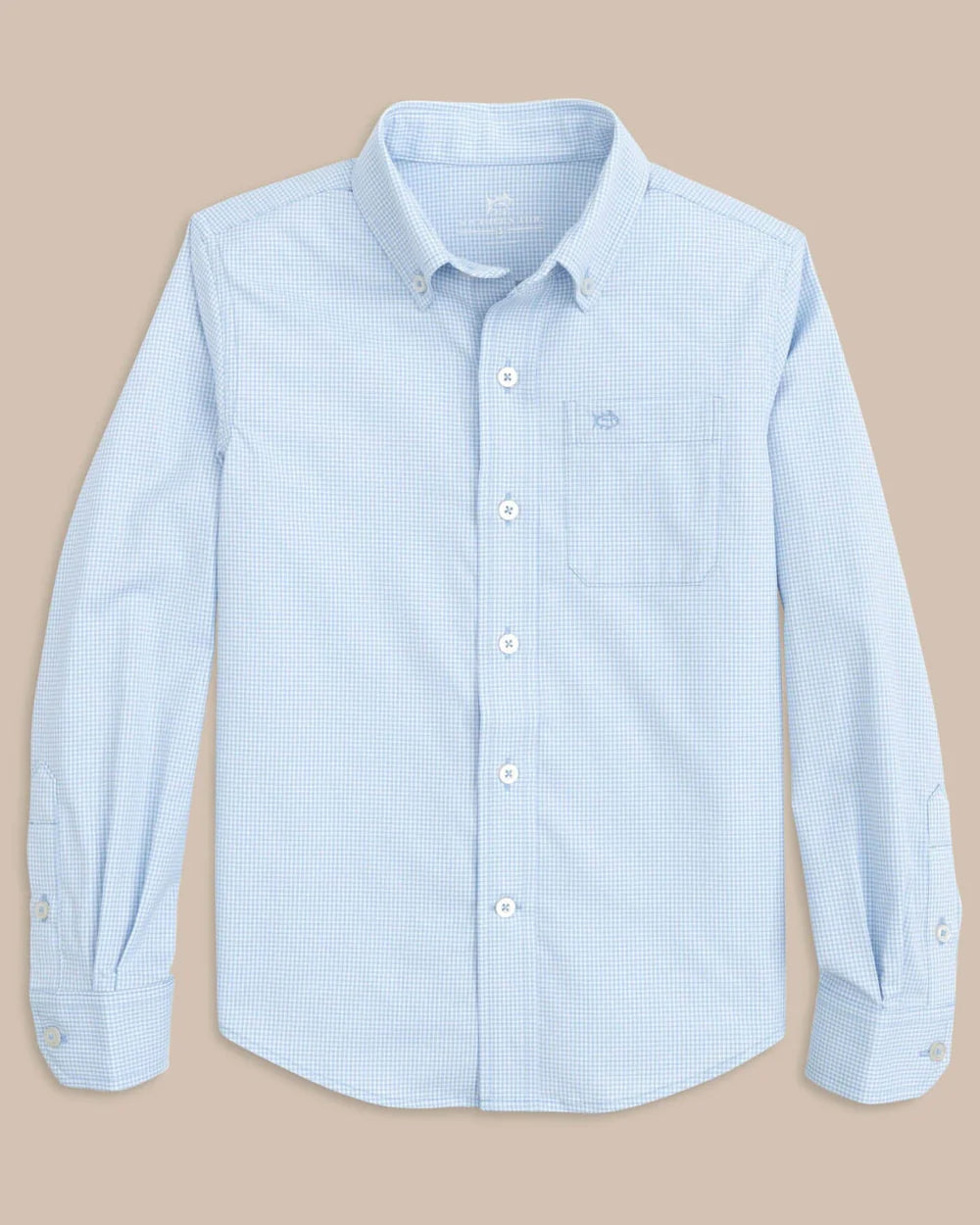 Boys Mini Gingham Sportshirt | Tide Blue