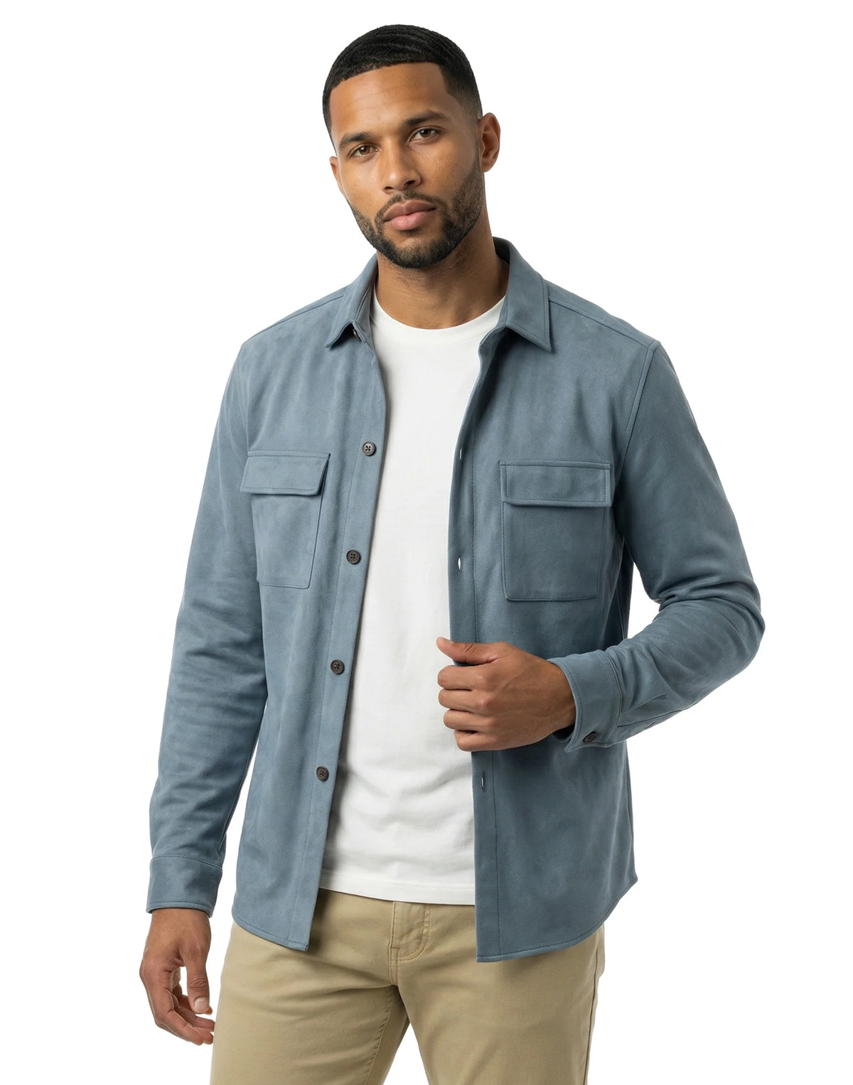 Micro Suede Stretch Shirt Jacket | Petrol