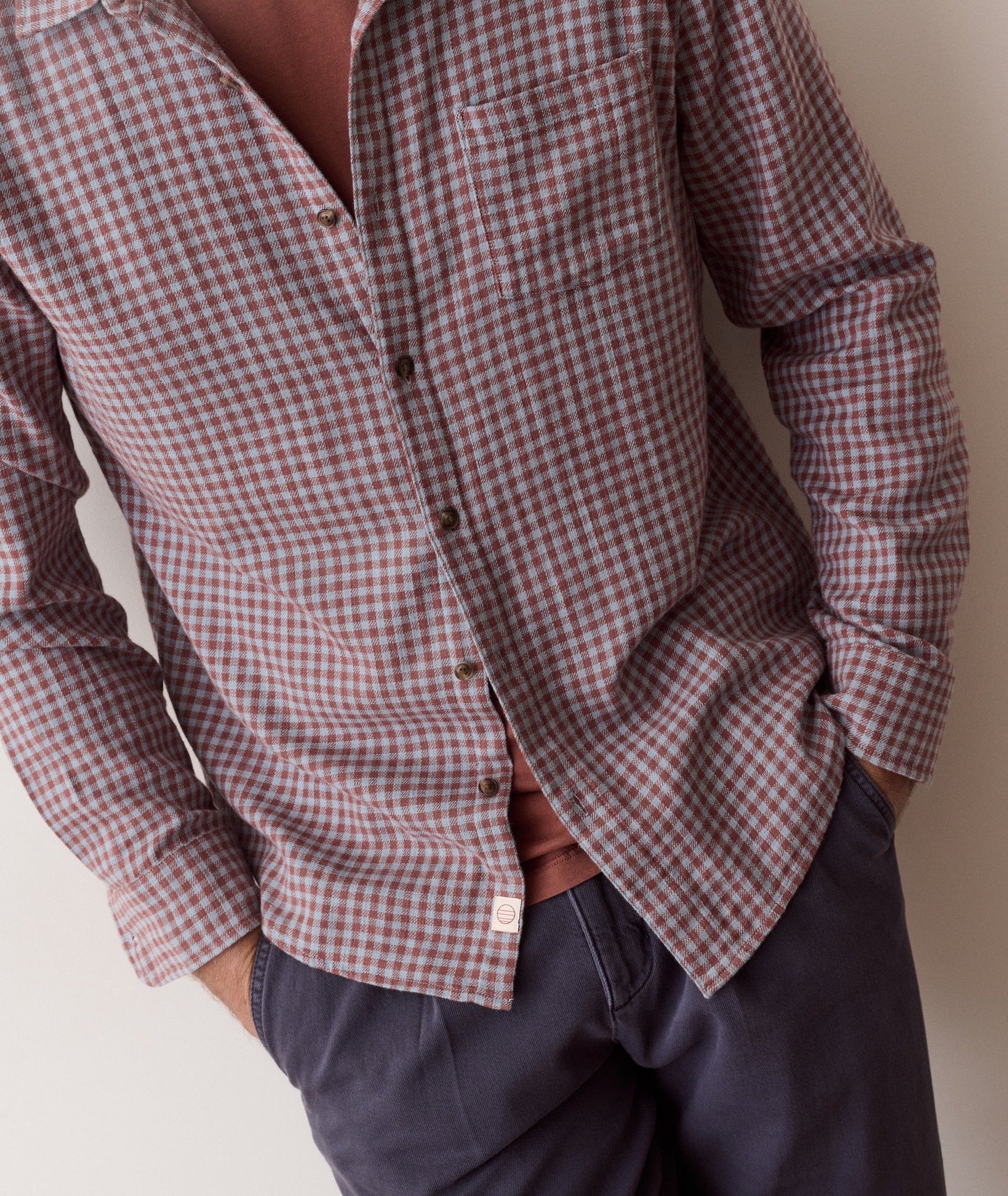 Classic Stretch Selvage Shirt | Burgundy/Blue Gingham