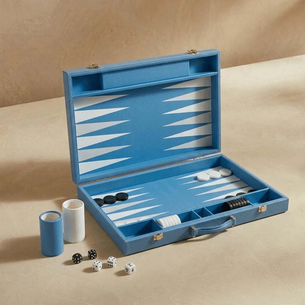 Leather Backgammon Set Blue