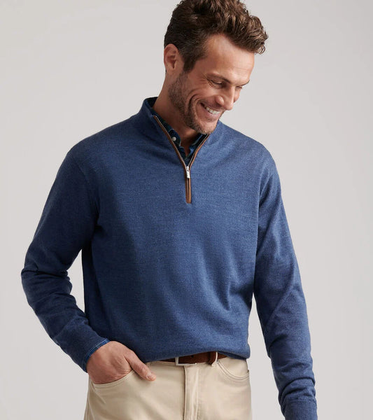 Autumn Crest Suede Trim 1/4 Zip | Blue Haze