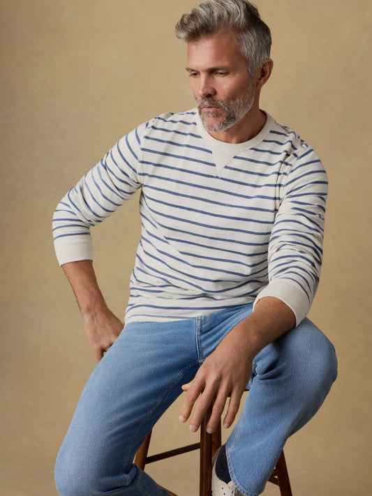 Sunwashed Slub Crew | Ivory Dusk Breton Stripe