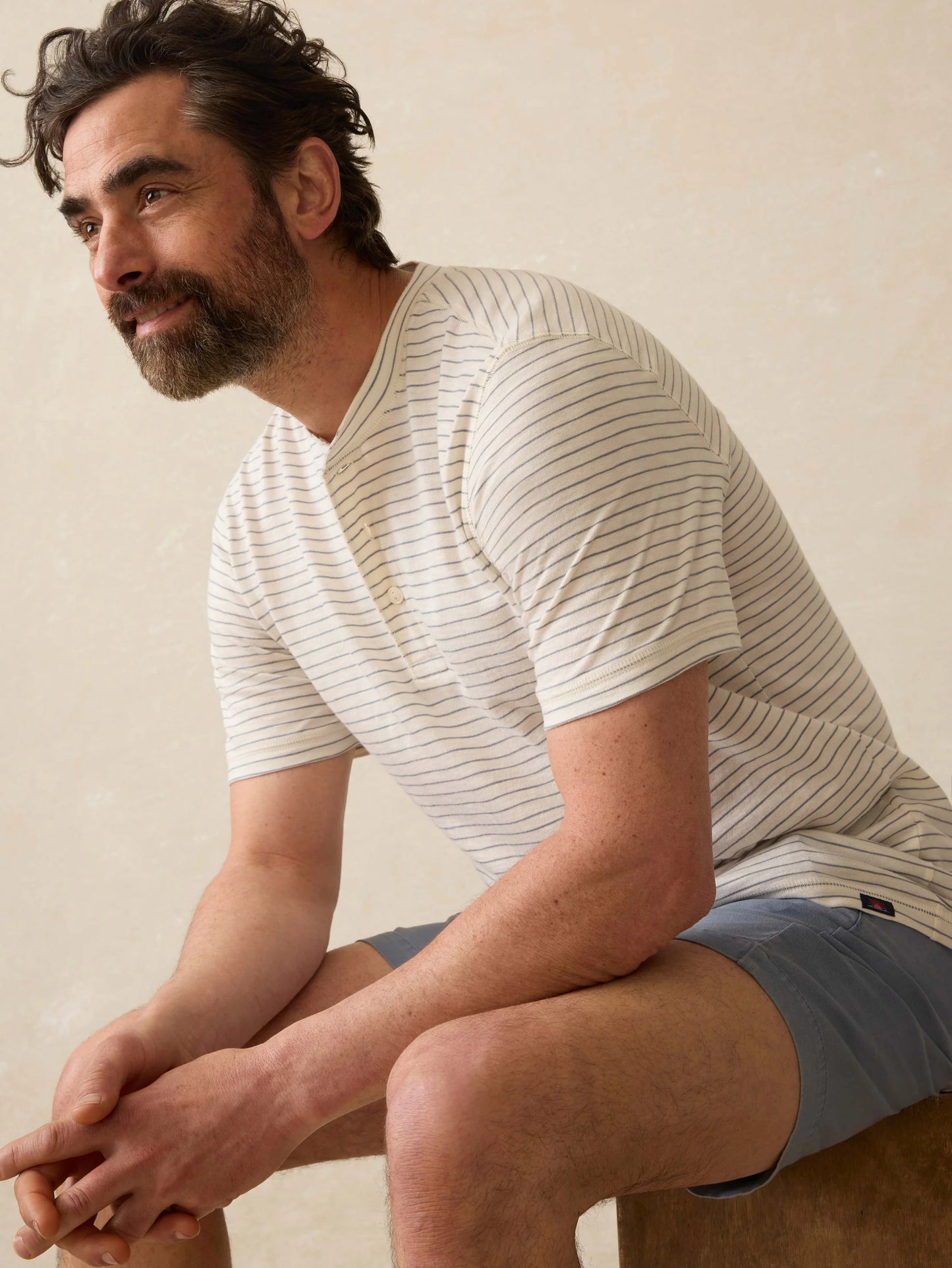 SS Sunwashed Henley | Cream Flint Stripe