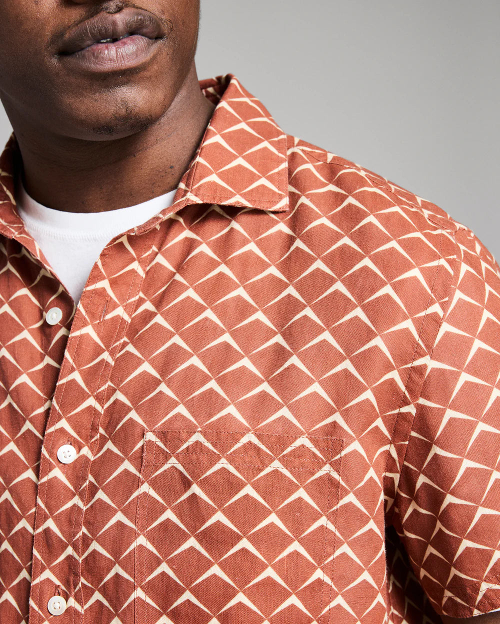 SS Pagoda Tile Linen Shirt | Umber