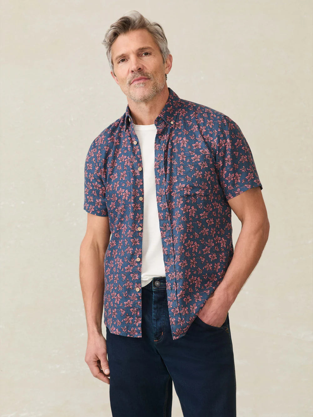 SS Breeze Shirt | Berry Navy Floral