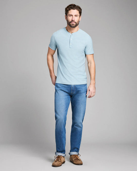 SS Birdseye Henley | Steel Blue/Tinted White