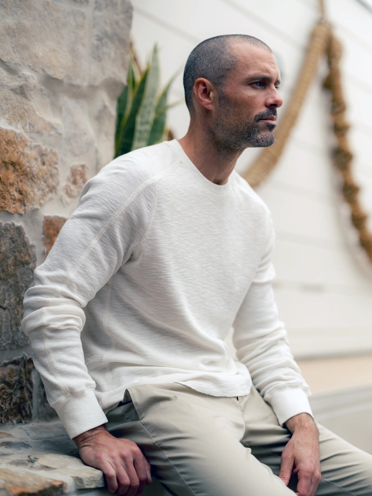 Clint Waffle Henley | Antique White
