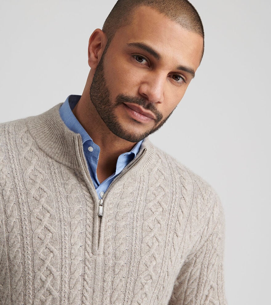 Crescent Ridge Cable 1/4 Zip | Light Elm