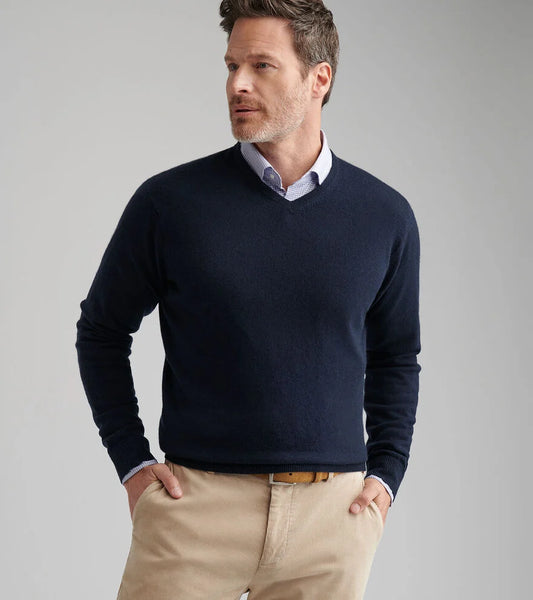 Crown Heritage Cashmere V Neck Sweater | Navy
