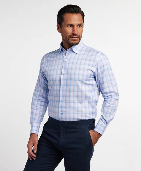 Blue & Pink Twill Check Sport Shirt