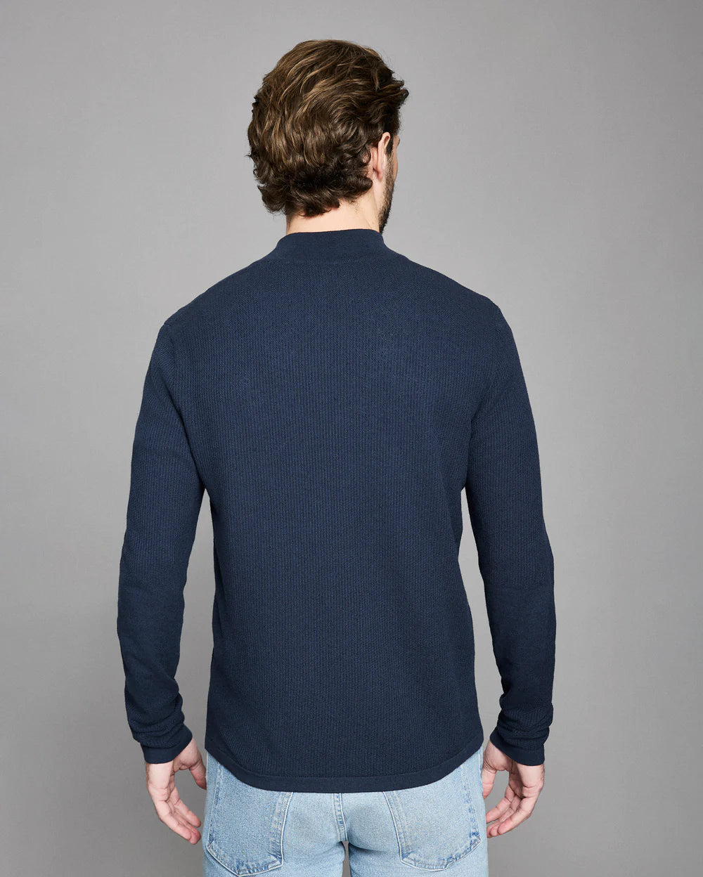 Fine Gauge Textured 1/2 Zip | Carbon Blue