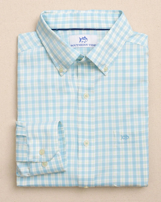 Precheck Plaid Coastal Breeze Sport Shirt | Tropical Breeze Blue