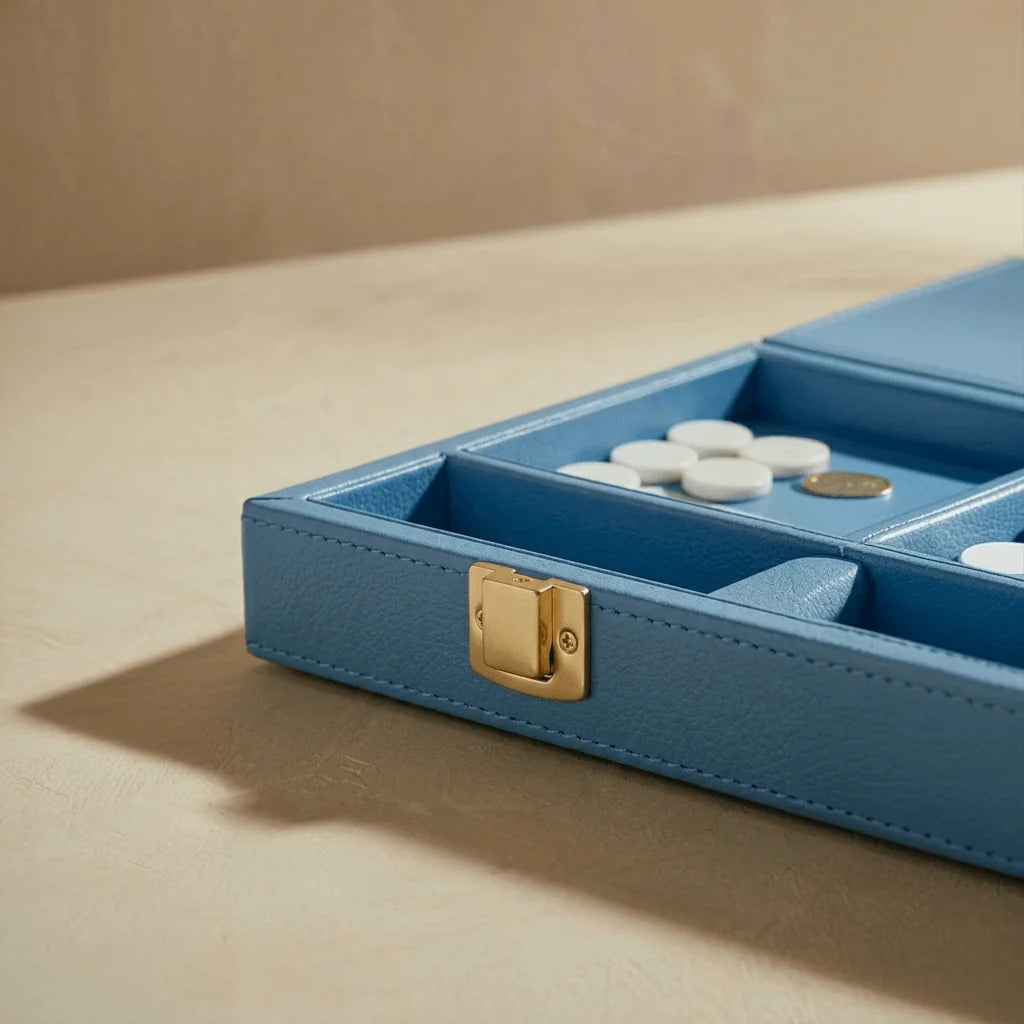 Leather Backgammon Set Blue