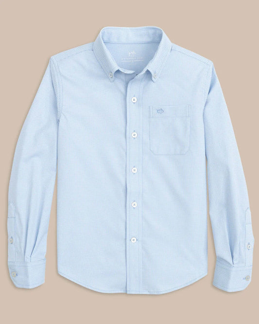 Boys Mini Gingham Sportshirt | Tide Blue