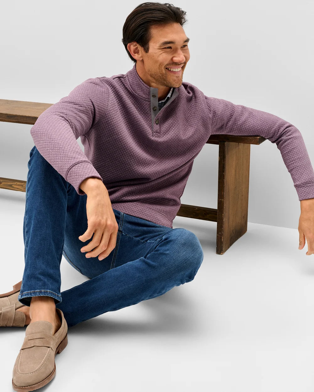 Rockwells Diamond-Quilted Henley Pullover | Fig