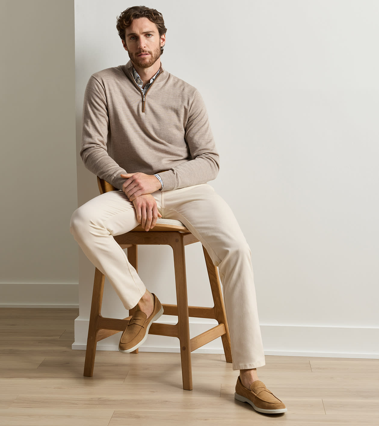 Autumn Crest Suede Trim 1/4 Zip | Stone