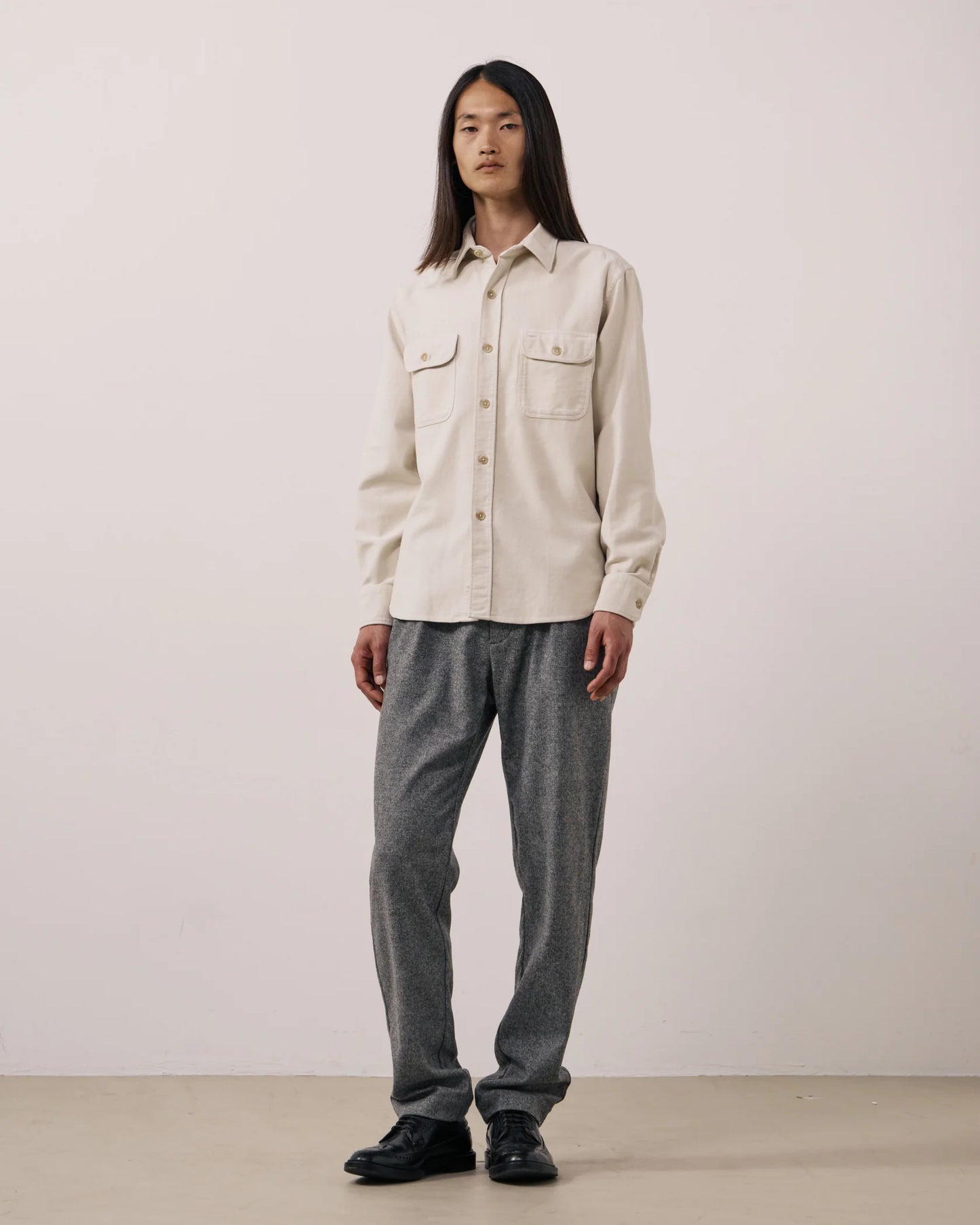 Paco Ecru Cotton Flannel Shirt | Stone