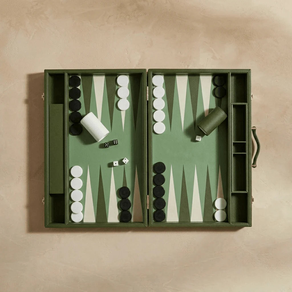 Leather Travel Backgammon Set Green