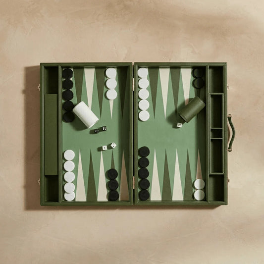 Leather Travel Backgammon Set Green