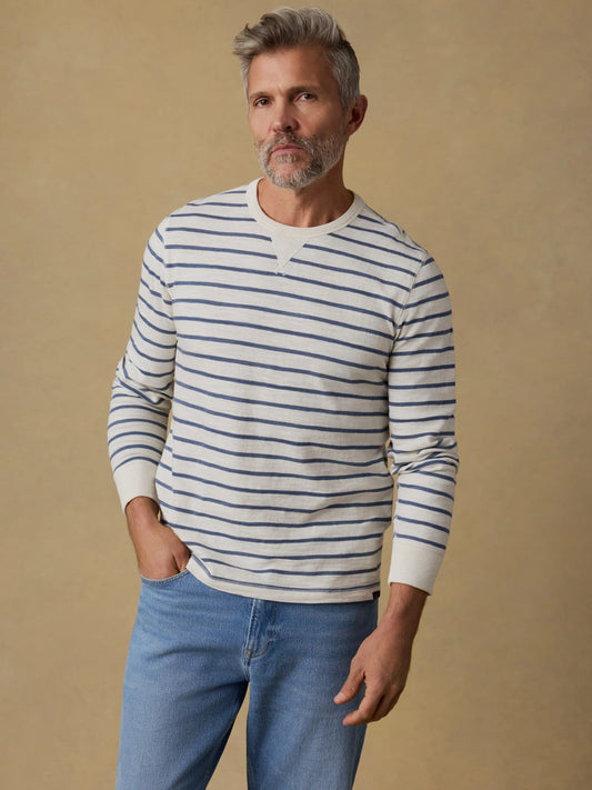 Sunwashed Slub Crew | Ivory Dusk Breton Stripe