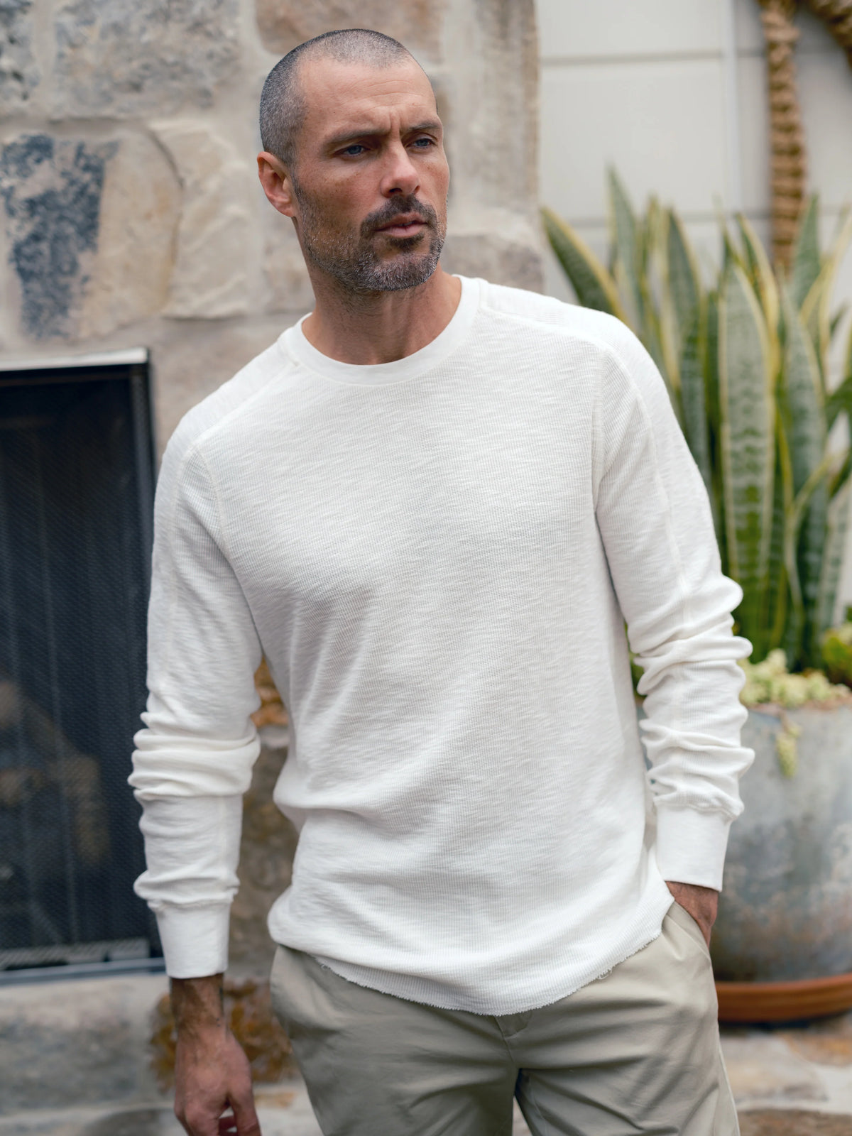 Clint Waffle Henley | Antique White