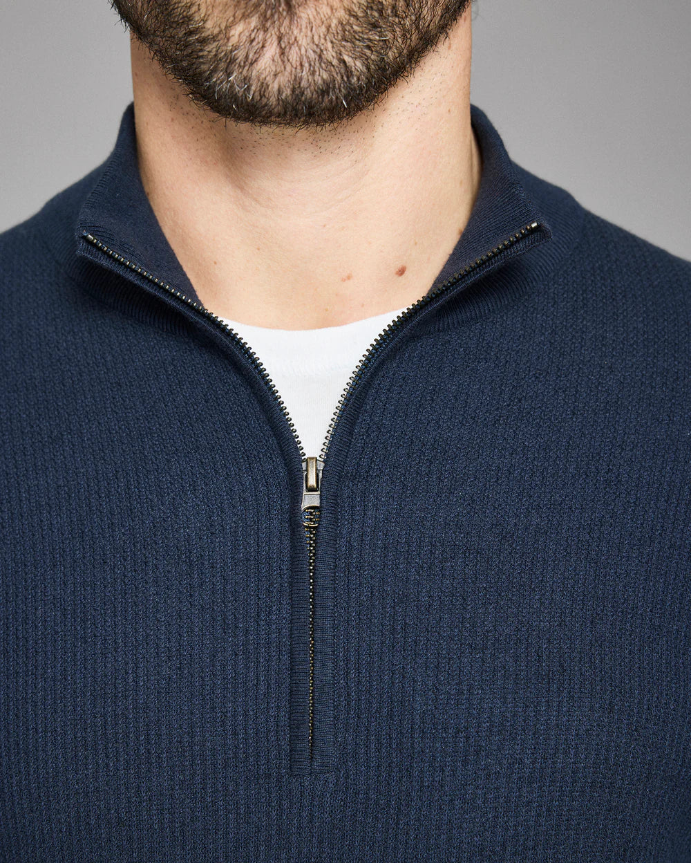 Fine Gauge Textured 1/2 Zip | Carbon Blue
