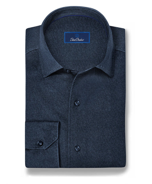 Solid Texture Knit Sport Shirt | Navy