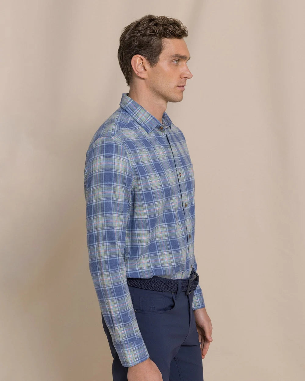 Ocean View Heather Brushed Twill Sportshirt | Heather Nautical Blue