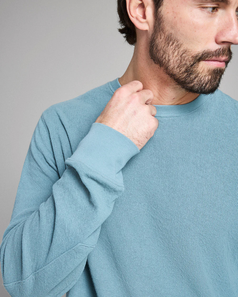 Crinkle Rib Crew | Steel Blue