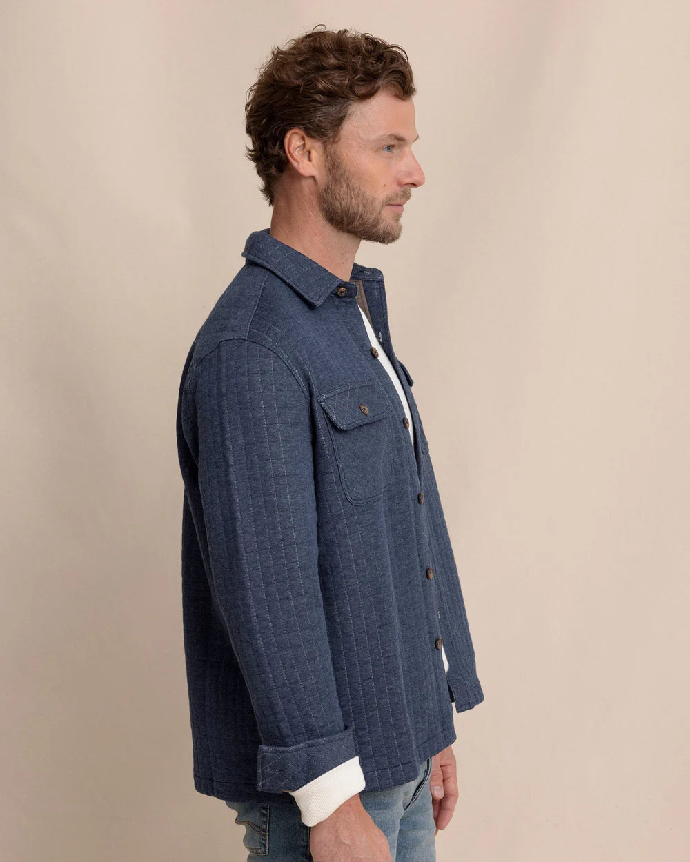 Fairwood Quilted Knit Shacket | Dress Blue