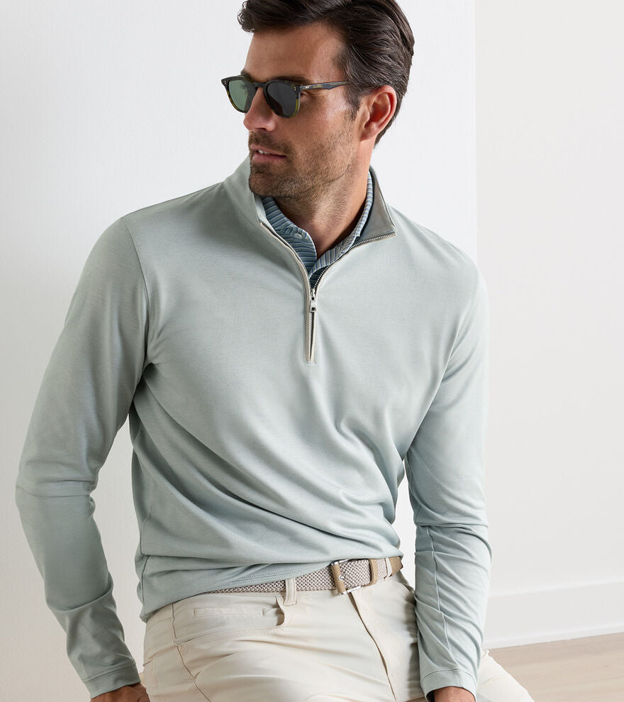 Albatross Cotton-Blend Pique 1/4 Zip | Light Willow