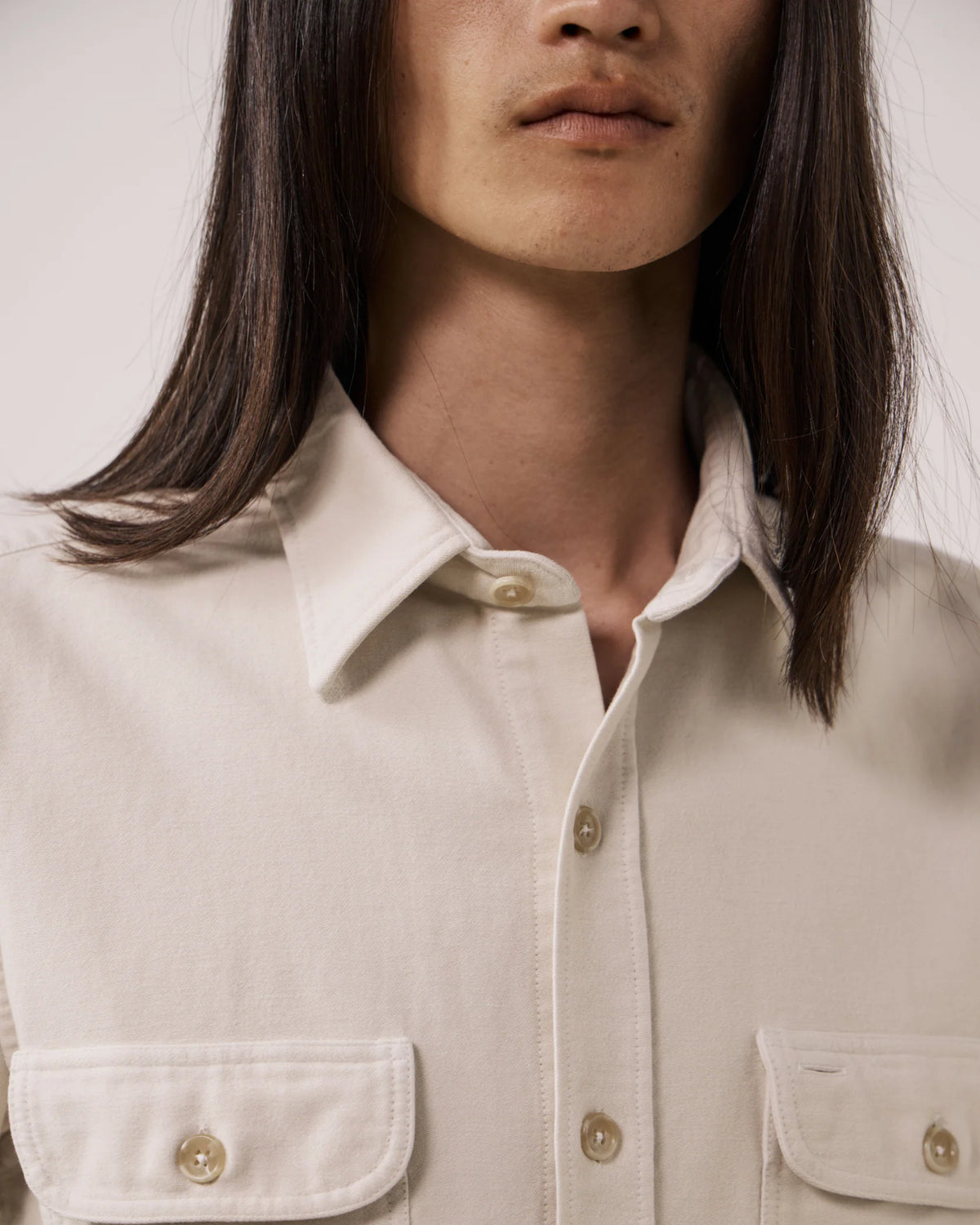 Paco Ecru Cotton Flannel Shirt | Stone