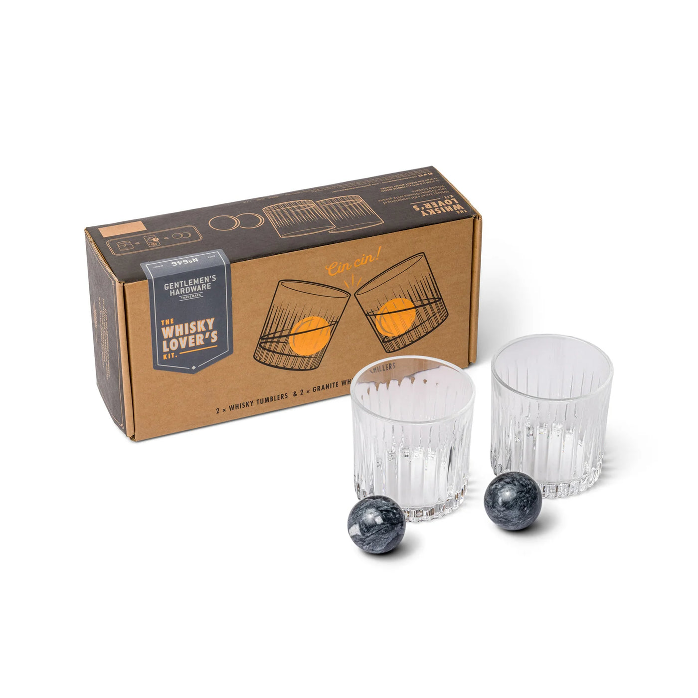 Whiskey Tumbler Glasses & Ice Stone Set