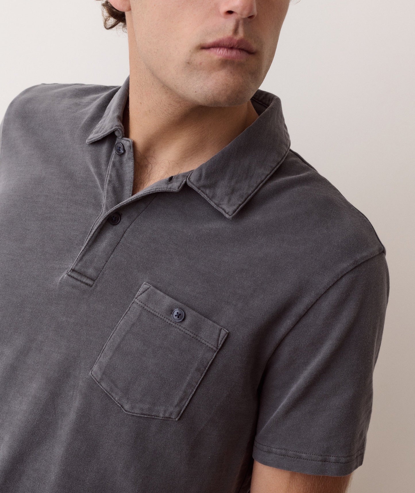 Luxe Slub Pocket Polo | Asphalt