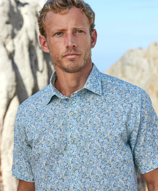 Floral Linen Blend SS Shirt | Sage