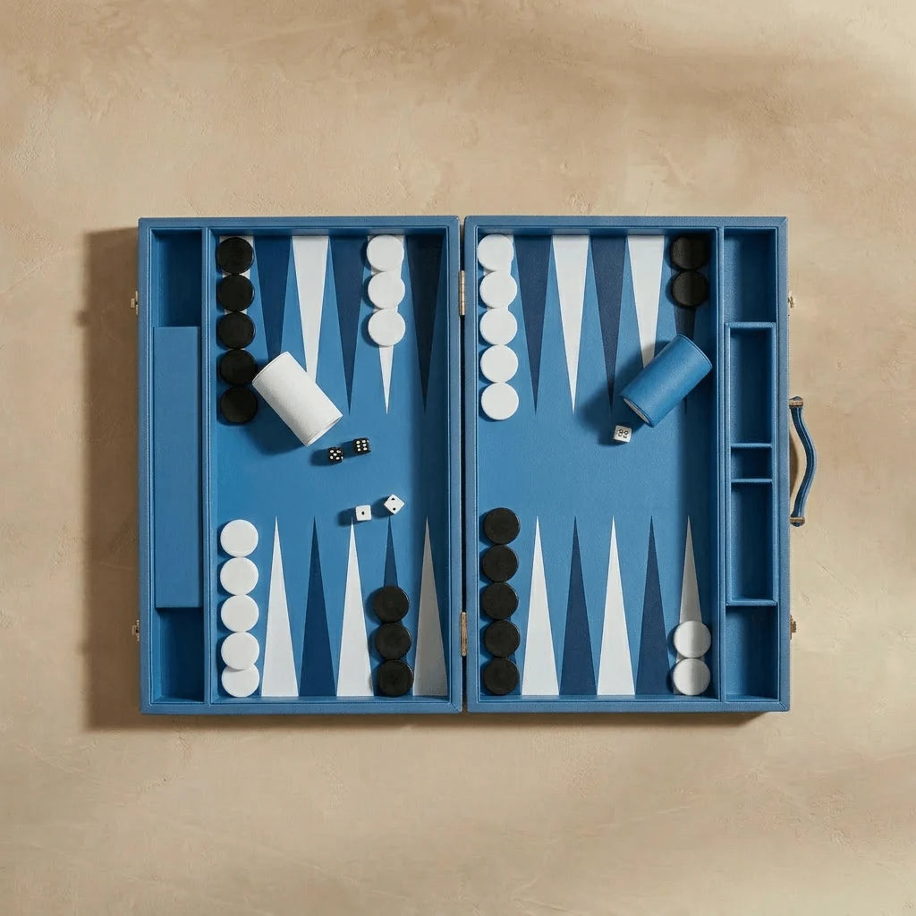 Leather Backgammon Set Blue