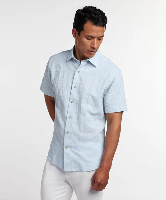 Linen Blend Jacquard SS Shirt | Sky