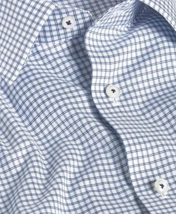 Twill Check Stretch Dress Shirt White & Navy