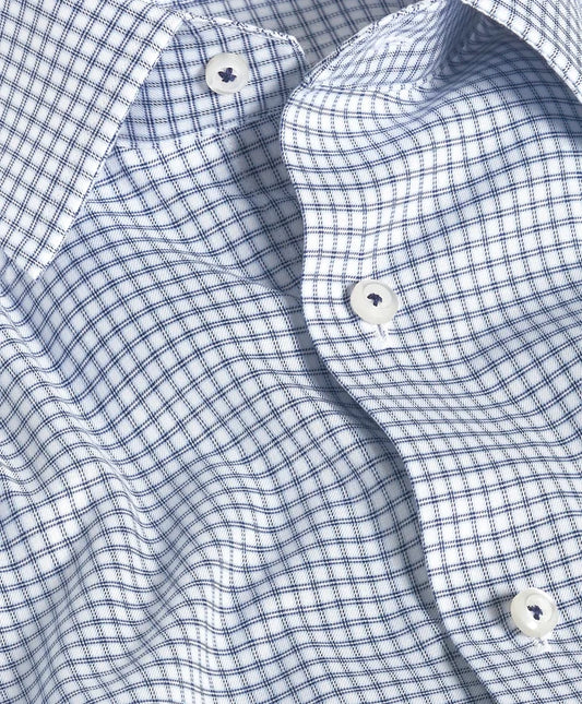Twill Check Stretch Dress Shirt White & Navy