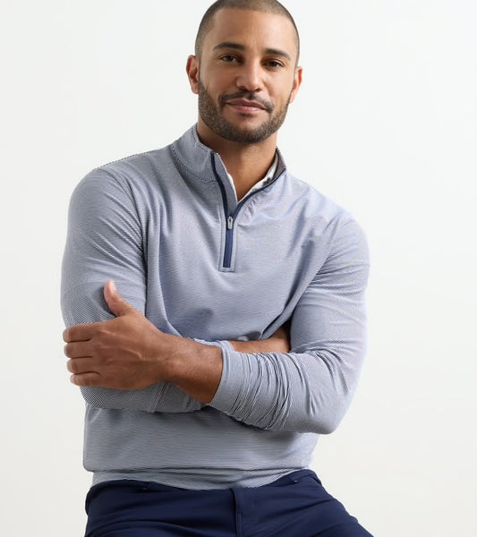 Perth Sugar Stripe Performance 1/4 Zip | Navy/White