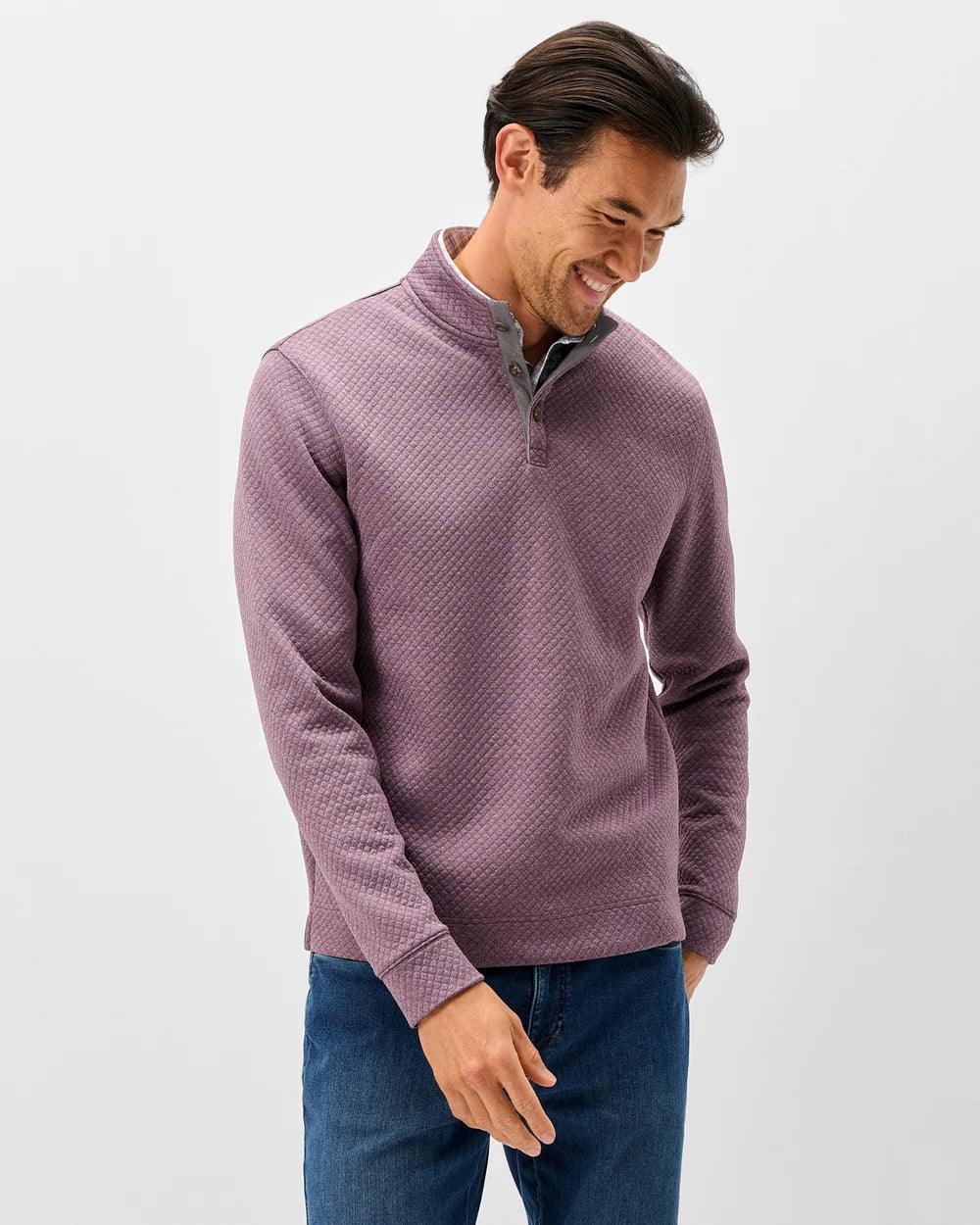 Rockwells Diamond-Quilted Henley Pullover | Fig