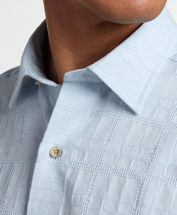 Linen Blend Jacquard SS Shirt | Sky