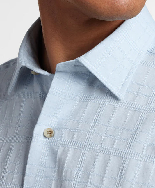 Linen Blend Jacquard SS Shirt | Sky
