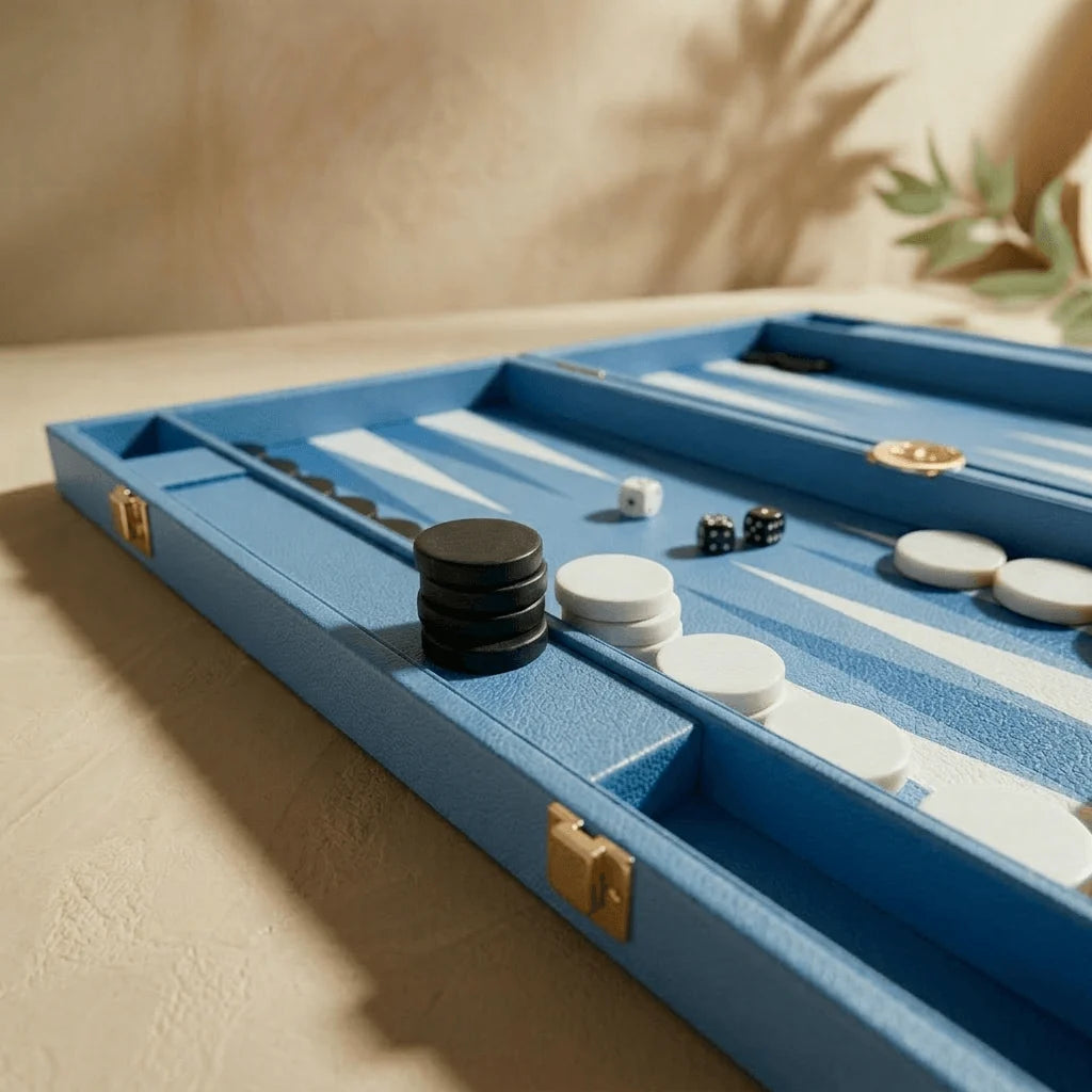 Leather Backgammon Set Blue