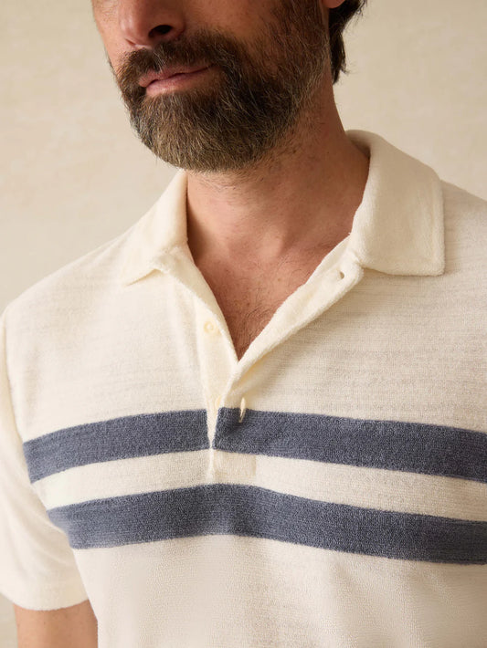 Cabana Towel Terry Surf Stripe Polo | Vintage White