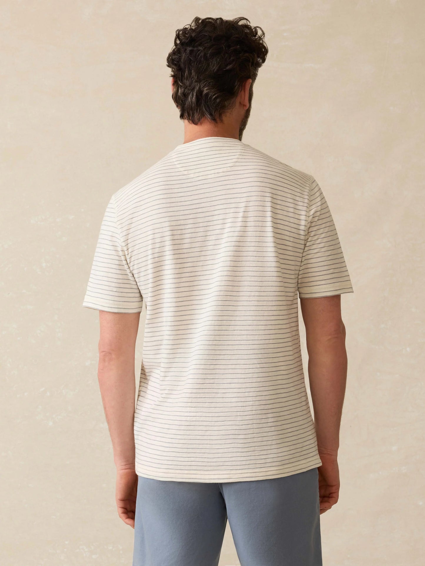 SS Sunwashed Henley | Cream Flint Stripe