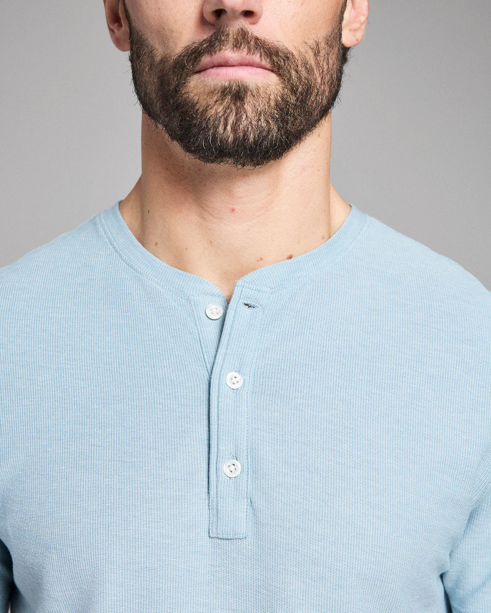 SS Birdseye Henley | Steel Blue/Tinted White