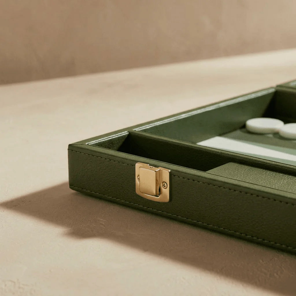 Leather Travel Backgammon Set Green